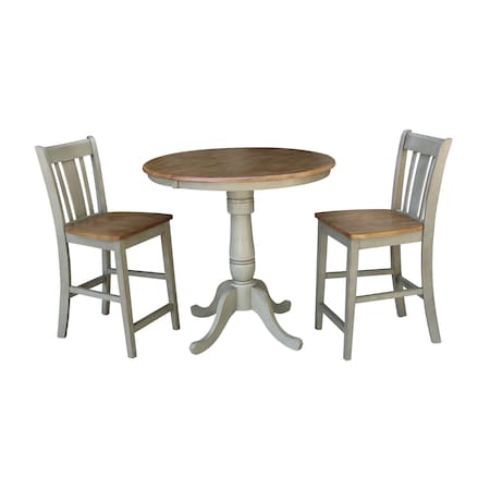 International Concepts Round 36 in Rd Extend Dining Table, 2 San Remo Counter Ht Stools, Hickory/Stone, 36 W, 48 L, Wood K41-36RXT-6B-S102-2